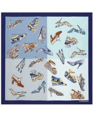 Ferragamo Silk Scarf With Genio Print - Blue