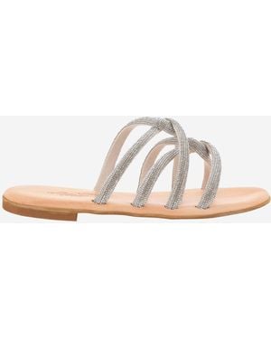 Kima Leather Sandals With Rhinestones - Natural