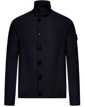 Stone Island High-Neck Wool Cardigan - Blue