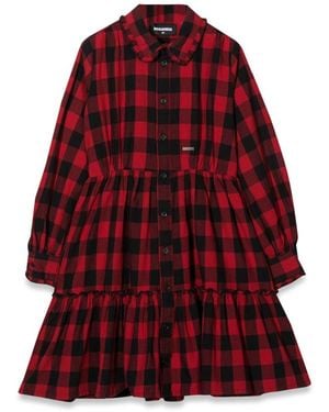 DSquared² Abito Quadri Con Bottoni E Colletto - Red