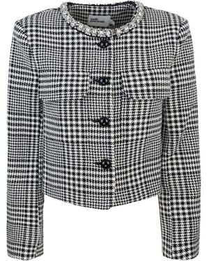 Self-Portrait Houndstooth Crystal Trim Jacket - Grey