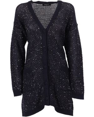 Fabiana Filippi Übergroße Strickjacke von in Fettuccia Cotone Punto Brillante, Farbe Blu Notte - Blau