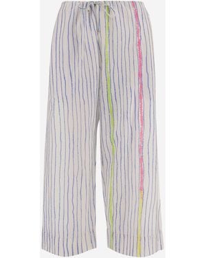 Péro Gestreifte Hose aus -Baumwolle und Seide - Weiß