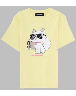 KARL LAGERFELD T Shirt Con Stampa - Yellow