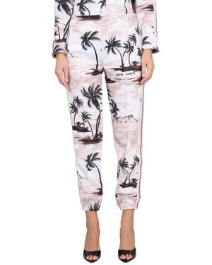 Palm Angels Tropical Island Print Trousers - Natural