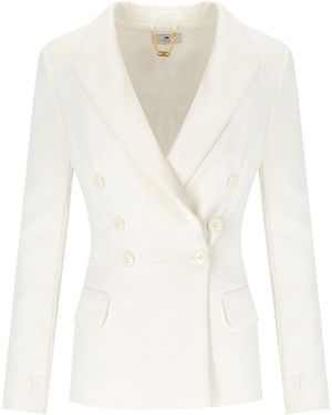 Elisabetta Franchi Ivory Crepe Double-Breasted Jacket - White