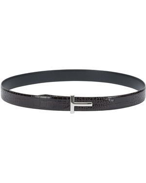 Tom Ford Belt With Crocodile Print - White