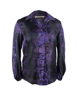 Roberto Cavalli Silk Shirt With Snake Skin Print - Blue