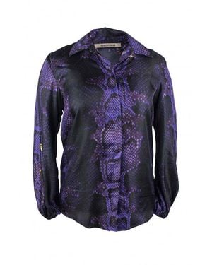 Roberto Cavalli Silk Shirt With Snake Skin Print - Blau