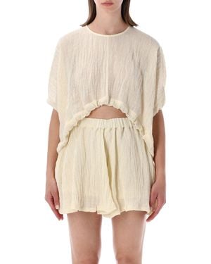 120% Lino Cropped Linen Blouse - Natural