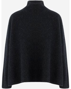 Giorgio Armani High Neck Cashmere Sweater With Dropped Shoulders - Black