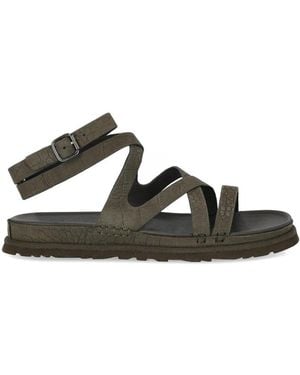 UGG Goldengaze Embossed Ankle Wrap Dense Smoke Sandal - Black