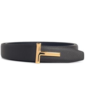 Tom Ford Reversibler brauner Lear-Gürtel - Weiß