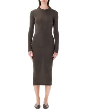 Essentials x Fear Of God Rib Knit Long Sleeve Fitted Midi Dress - Black