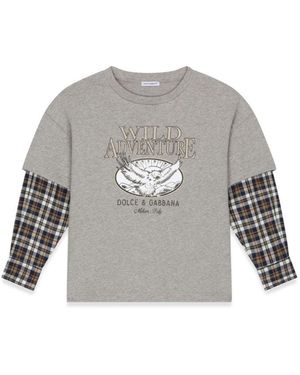 Dolce & Gabbana T Shirt Prairie Sleeves Checks - Grey