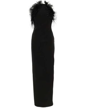 The Attico Long Dress With Feather Trim - Black
