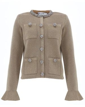 Self-Portrait Crystal Trim Cardigan - Metallic