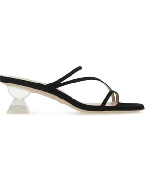 Stuart Weitzman Suede Lucite Sculpt Mules - White
