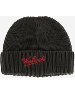 Woolrich Woll Mütze mit Logo - Schwarz