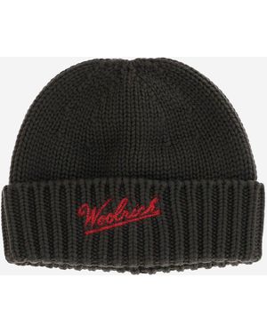 Woolrich Woll Mütze mit Logo - Schwarz
