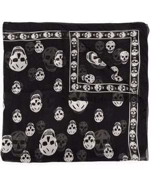 McQueen Skull Silk Scarf - Black