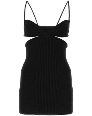 Off-White c/o Virgil Abloh Plunging Neckline Cut-Out Ribbed Mini Dress - Black
