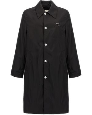 Ami Paris Technischer Twill Trenchcoat - Schwarz