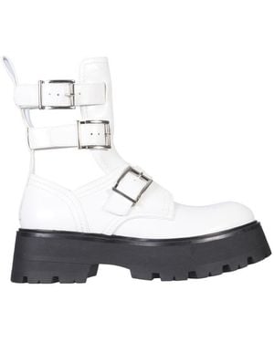 McQueen Buckle-Fastening Leather Ankle Boots - White