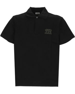 Burberry Black Polo Shirt Met Knoopplacket - Zwart