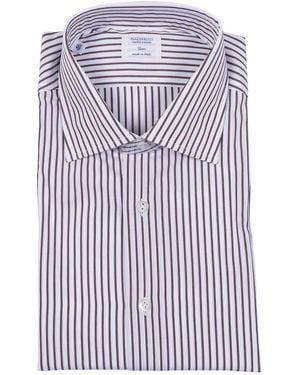 MAZZARELLI CAMICIE Camicia In Cotone A Righe Marrone E Bianca Slim Fit - Blau