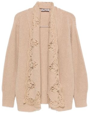 ERMANNO FIRENZE Lace Trim Cotton Cardigan - Natural