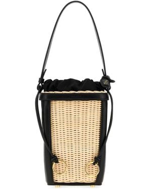 Alaïa Mini Two-Tone Wicker And Leather Small Bucket Handbag - Black