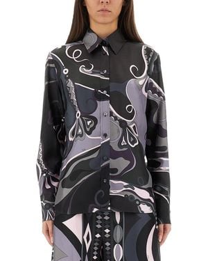 PUCCI Printed Silk Button-Up Shirt - Grey