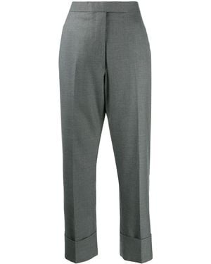 Thom Browne Classic Straight Cut Wool Pants With Turn-Ups - Gray