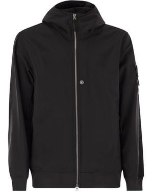 Stone Island Light Jacket With Hood And Weatherproof Membrane - Black