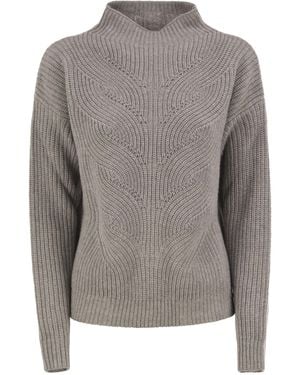 Herno Pure Wool Sweater With Textured Knit And High Neck - Gray