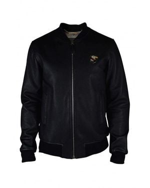 Philipp Plein Leather Bomber Jacket With Crest - Black