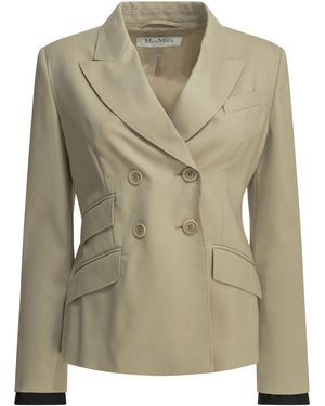 Max Mara Virgin Wool Mohair Silk Acetate Polyester Double-Breasted Wool Blazer - Green
