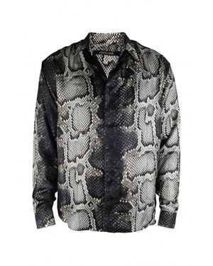 Roberto Cavalli Python Print Silk Shirt With Classic Collar - Black