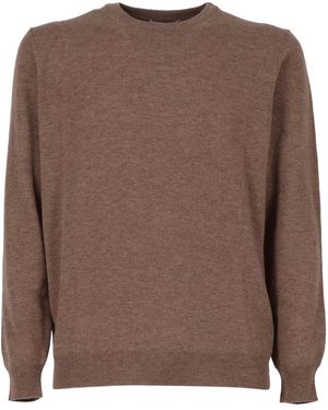 Kangra Cashmere Girocollo Basico Rasato Calato C/Toppe Alcantara - Braun