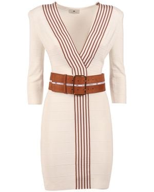 Elisabetta Franchi Abito Di Maglia Con Cintura - Pink