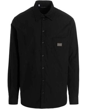 Dolce & Gabbana Cotton Poplin Logo-Plaque Shirt - Black