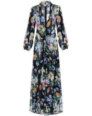 Dolce & Gabbana Long Black Silk Dress Met Bloemenpatroon - Zwart