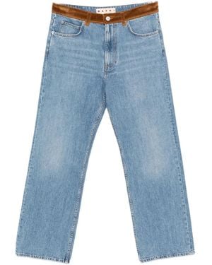Marni Jeans Met Fluwelen Afwerking En Bloemapplicatie - Blauw