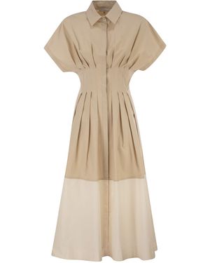 Antonelli Katoenen Stretch Overhemdjurk Met Geplooide Taille - Naturel