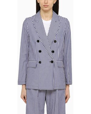 Department 5 Ari Double Breasted Striped Cotton Jacket - Blue