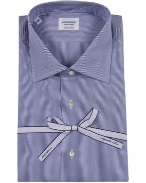 MAZZARELLI CAMICIE Camicia De Algodón Popeline A Righe Celeste E Bianco Slim Fit - Azul