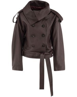 7 For All Mankind Cropped Leather Jacket With Belt - Black