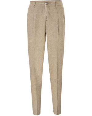 Peserico Linen Trousers With Drawstring Waist And Tailored Silhouette - Natural