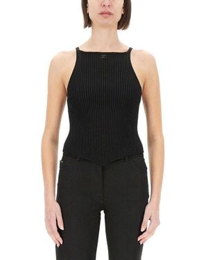 Courreges Fitted Ribbed Tank Top With High Neckline - Black
